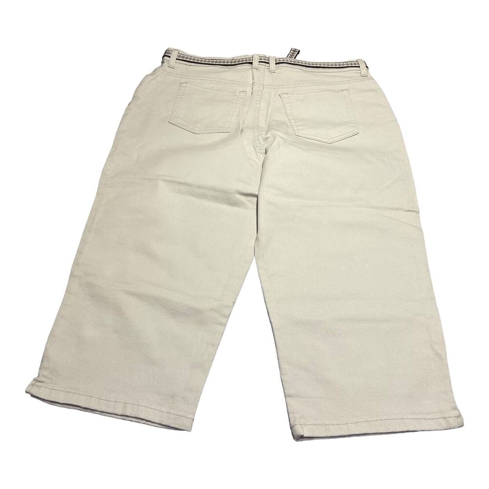 Gloria Vanderbilt Amanda Capri Jeans Womens 16 Ivory Cotton Stretch Belted Waist - Picture 2 of 8